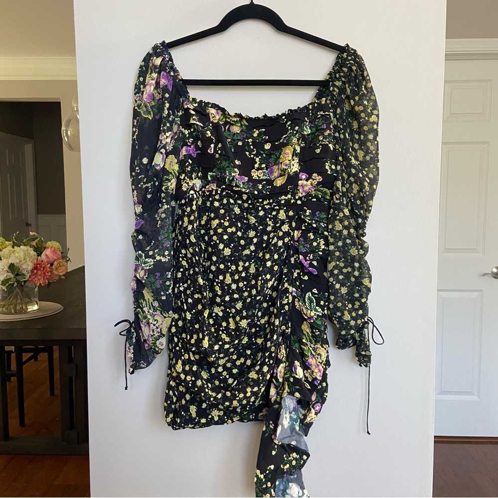 For Love And Lemons EILEEN mini dress, October Floral, Black and Lilac, Medium - Picture 2 of 11